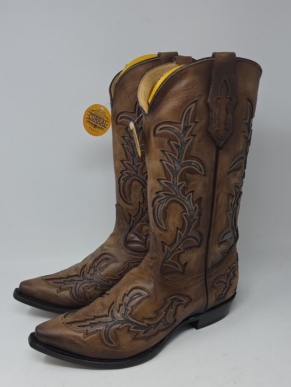 Corral C3845 Honey/Grey Inlay & Embroidery Snip toe cowboy Men's boot